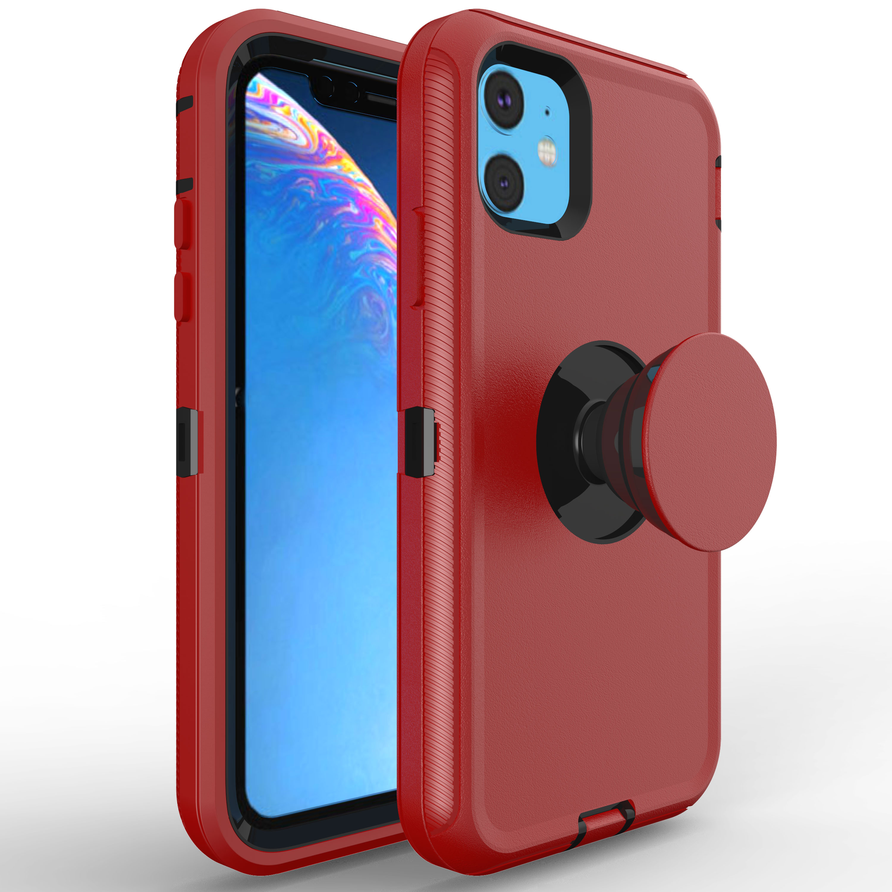 iPHONE 11 Pro (5.8in) Pop Up Grip Armor Robot Case (Red Black)